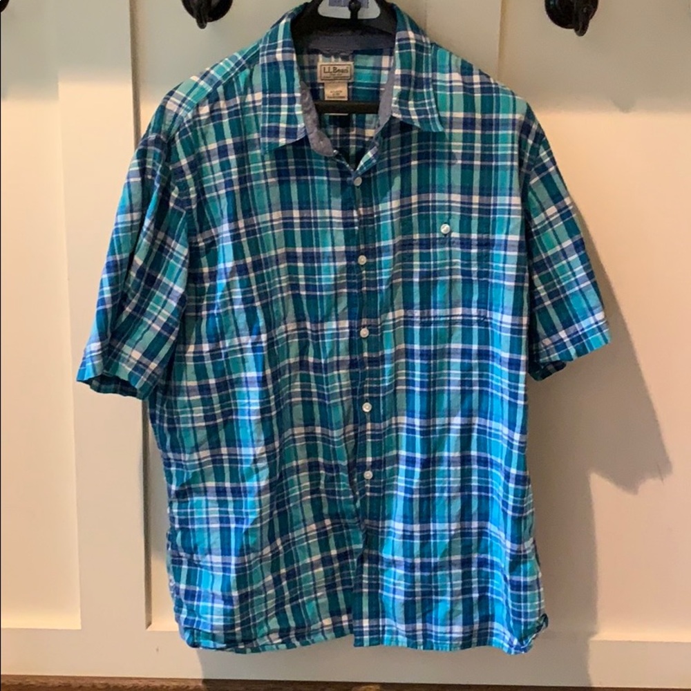 Men’s LLBean Short Sleeve Plaid Button Down XL